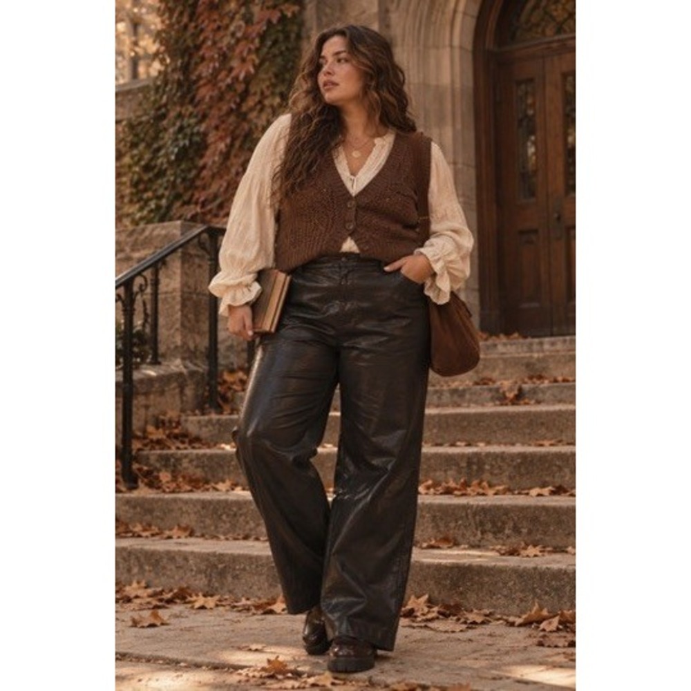Babaton Bazaar High Rise Wide Leg Faux Leather Pants Black Noir Size 14 NEW